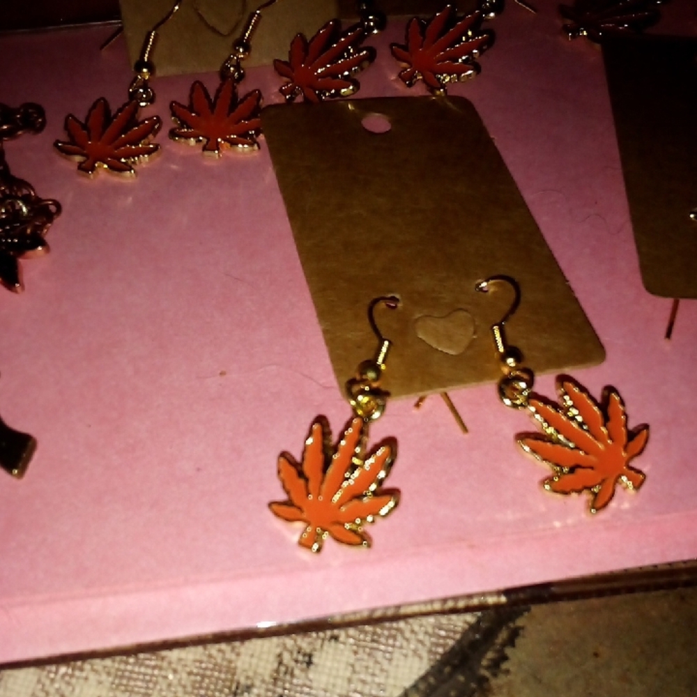 Gold and Orange Leaf Earrings